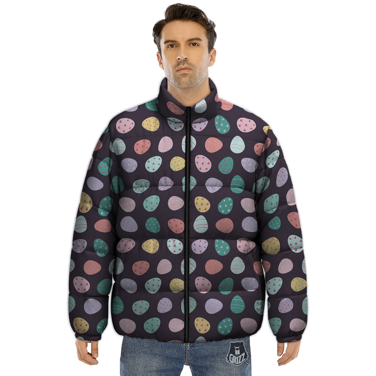 Easter Eggs Cute Print Pattern Puffer Jacket-grizzshop