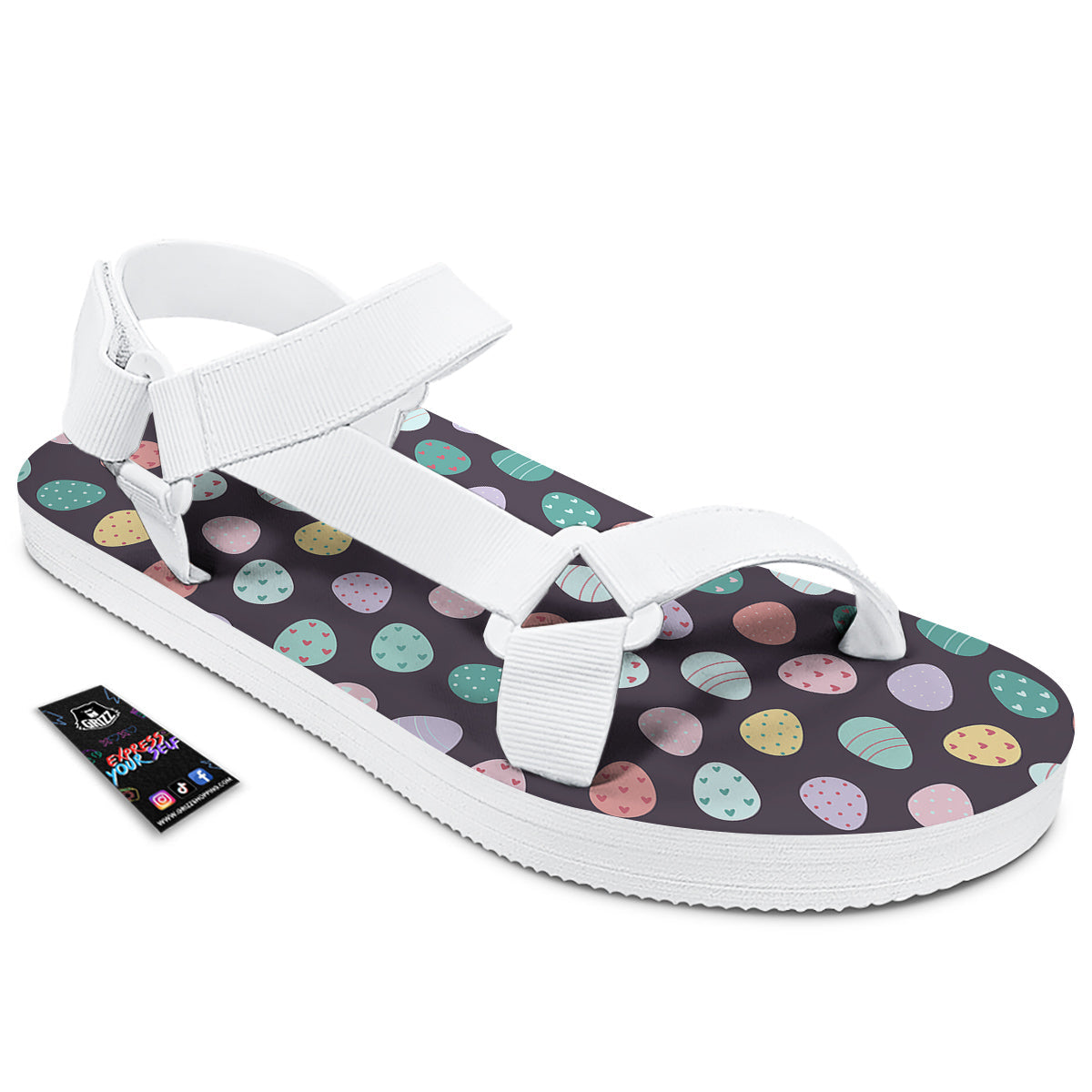 Easter Eggs Cute Print Pattern White Open Toe Sandals-grizzshop