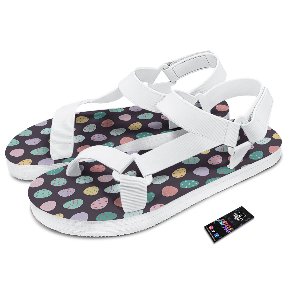 Easter Eggs Cute Print Pattern White Open Toe Sandals-grizzshop