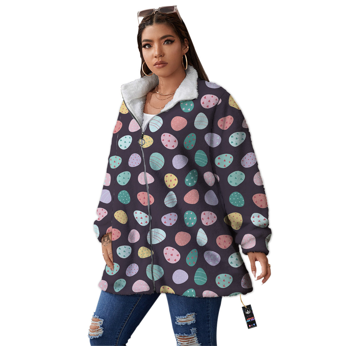 Easter Eggs Cute Print Pattern Women's Sherpa Jacket-grizzshop