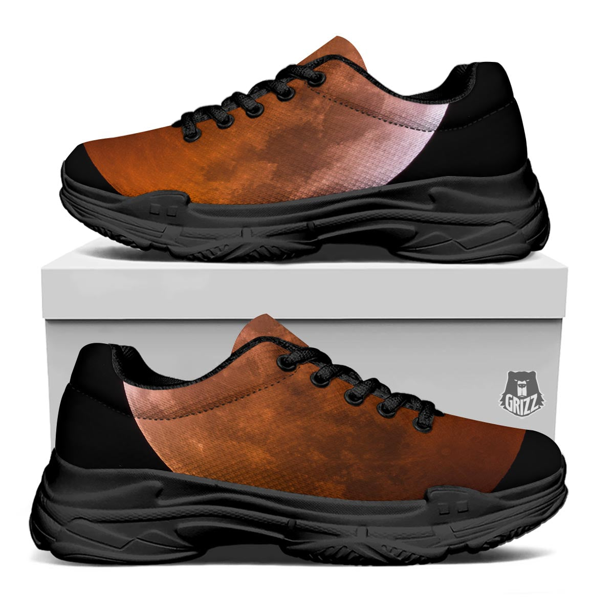 Eclipse Total Lunar Print Black Chunky Shoes-grizzshop