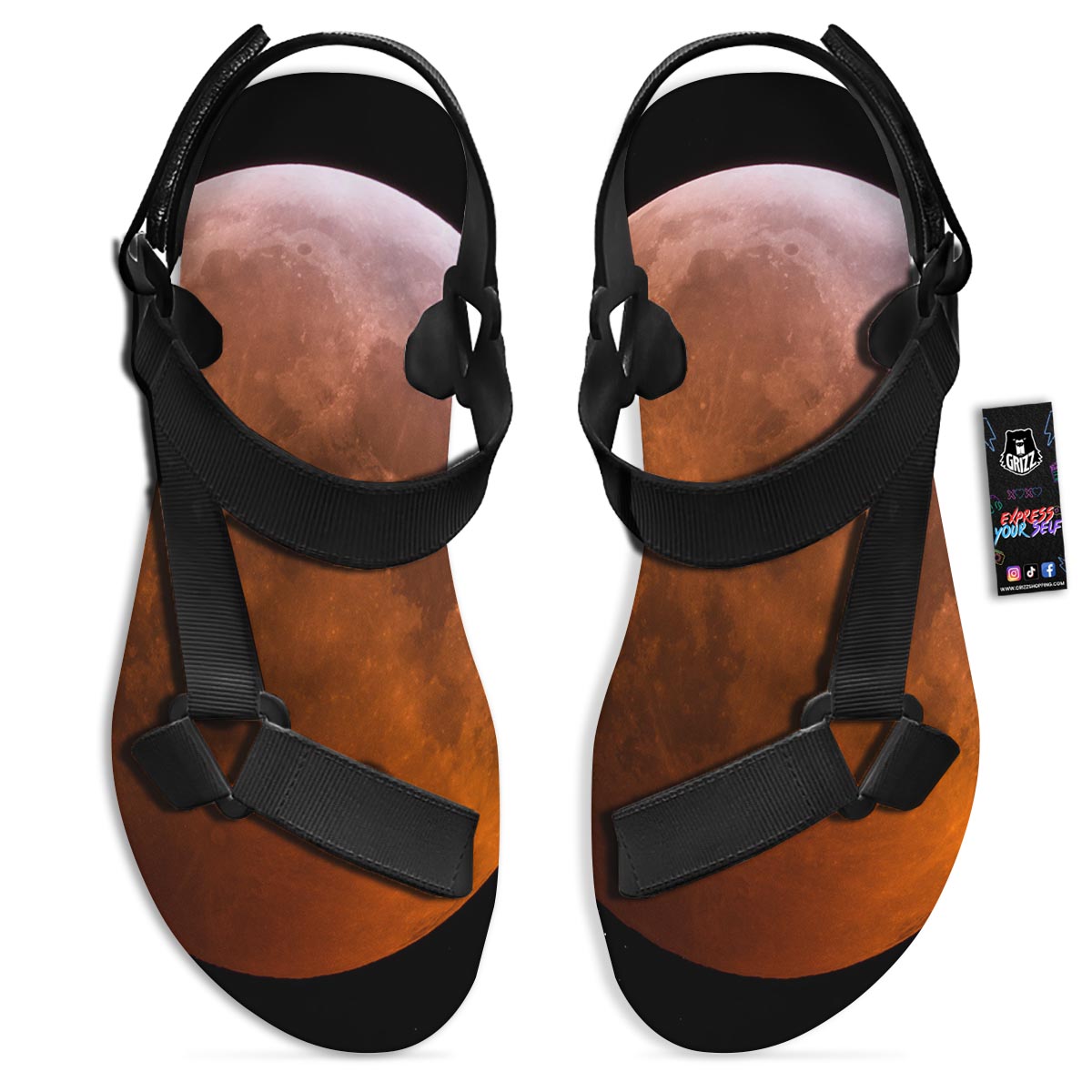 Eclipse Total Lunar Print Black Open Toe Sandals-grizzshop