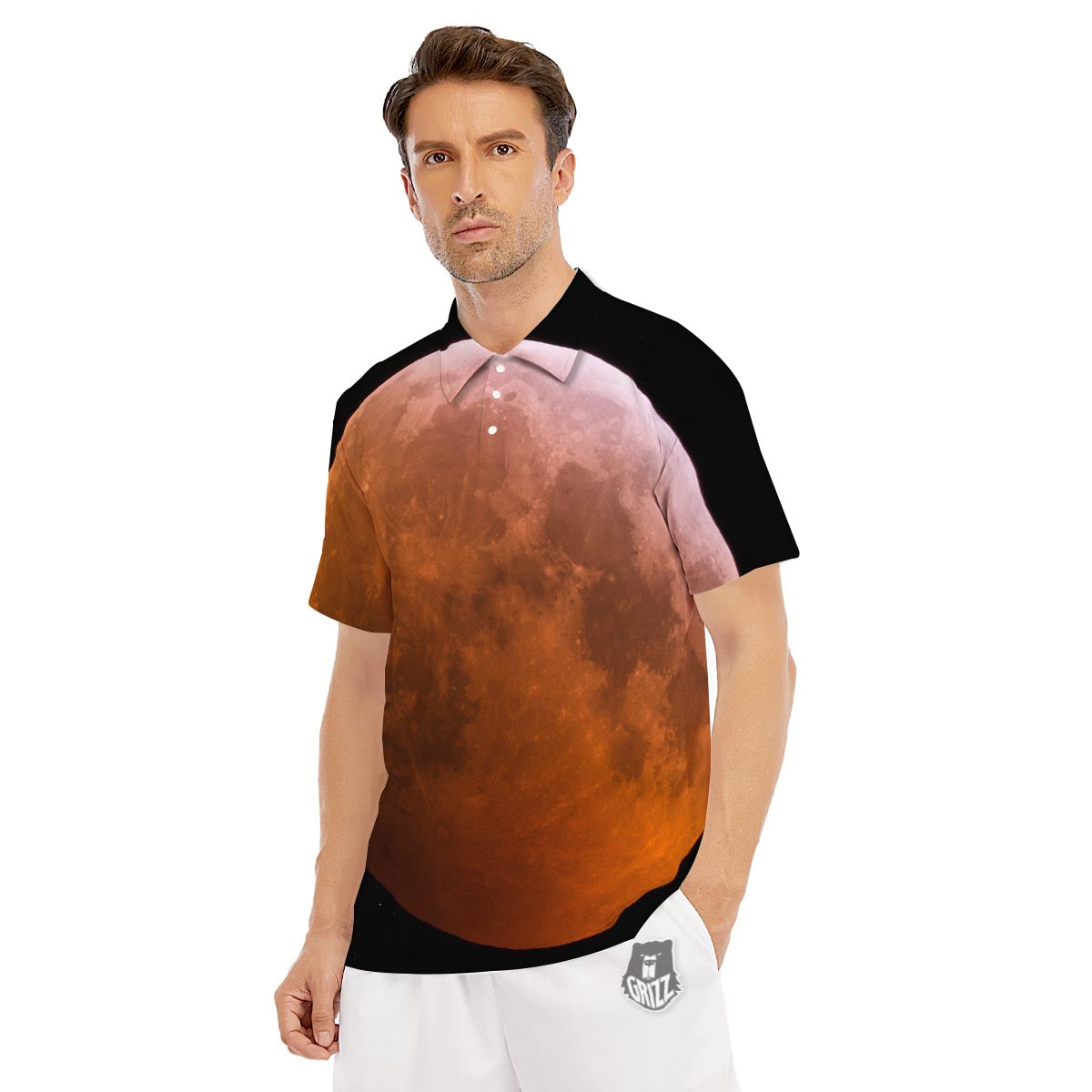 Eclipse Total Lunar Print Men's Golf Shirts-grizzshop