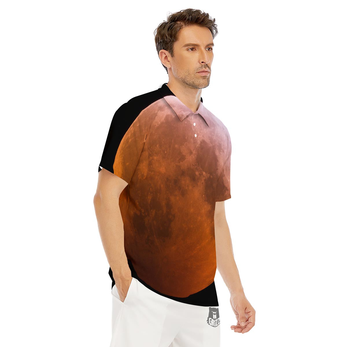Eclipse Total Lunar Print Men's Golf Shirts-grizzshop