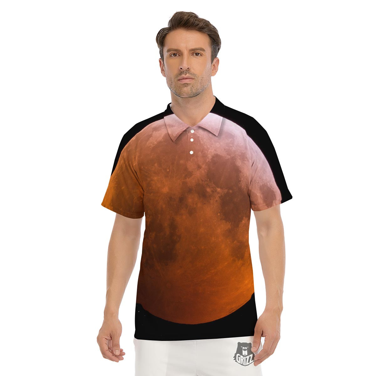 Eclipse Total Lunar Print Men's Golf Shirts-grizzshop