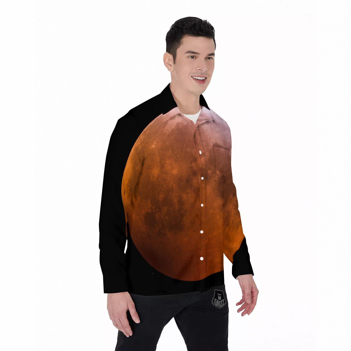 Eclipse Total Lunar Print Men's Long Sleeve Shirts-grizzshop