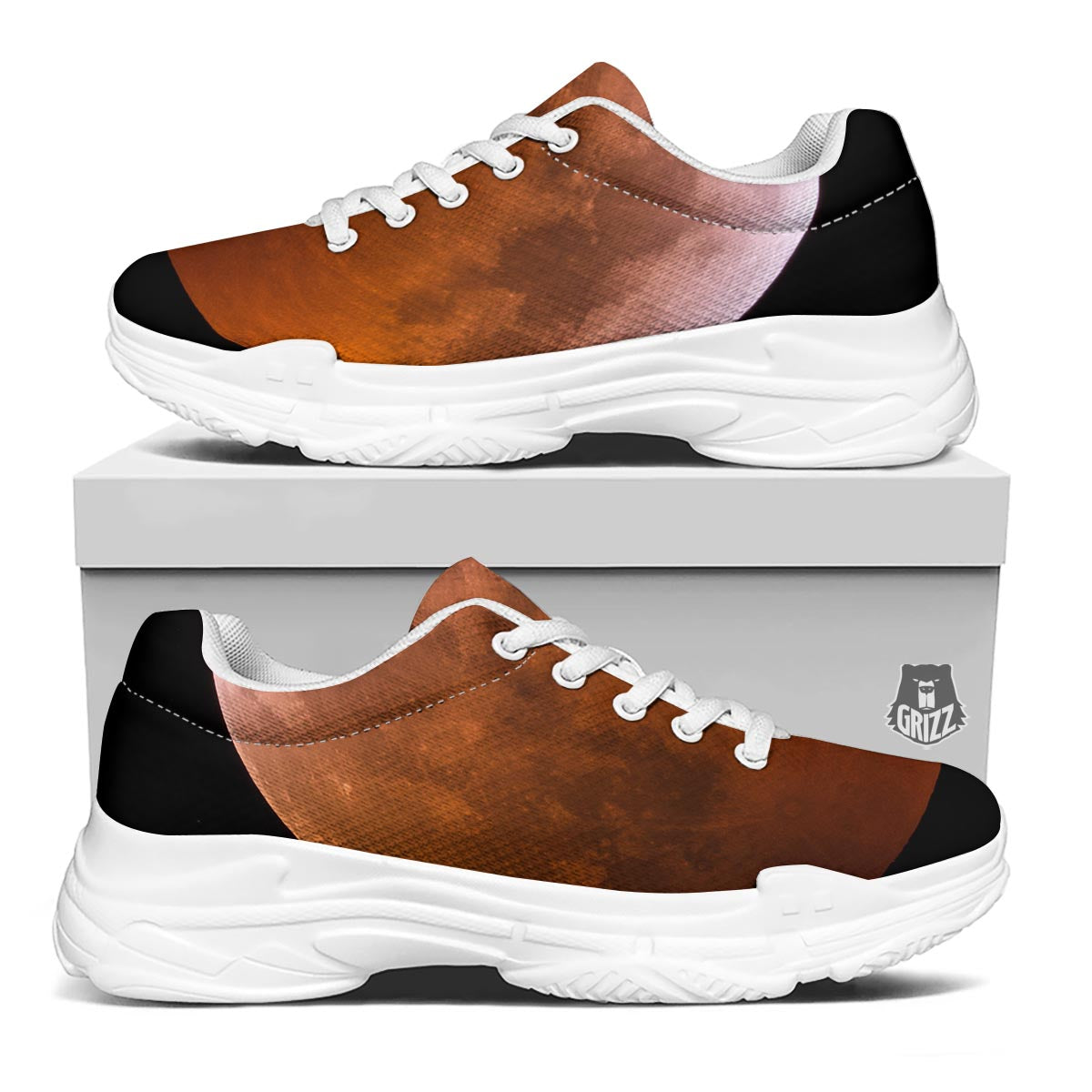 Eclipse Total Lunar Print White Chunky Shoes-grizzshop