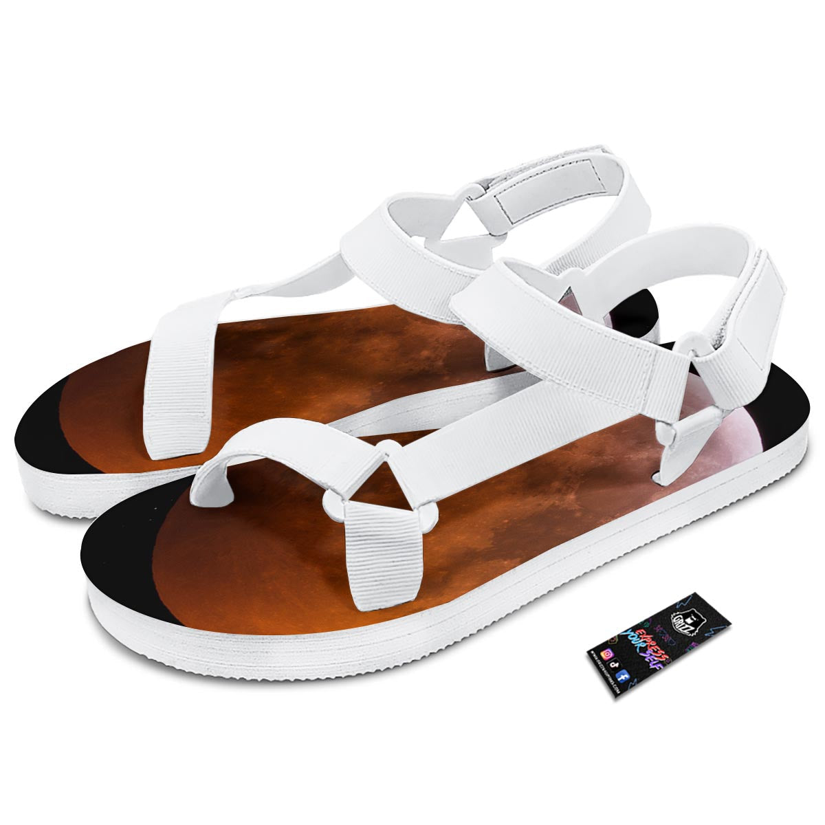 Eclipse Total Lunar Print White Open Toe Sandals-grizzshop