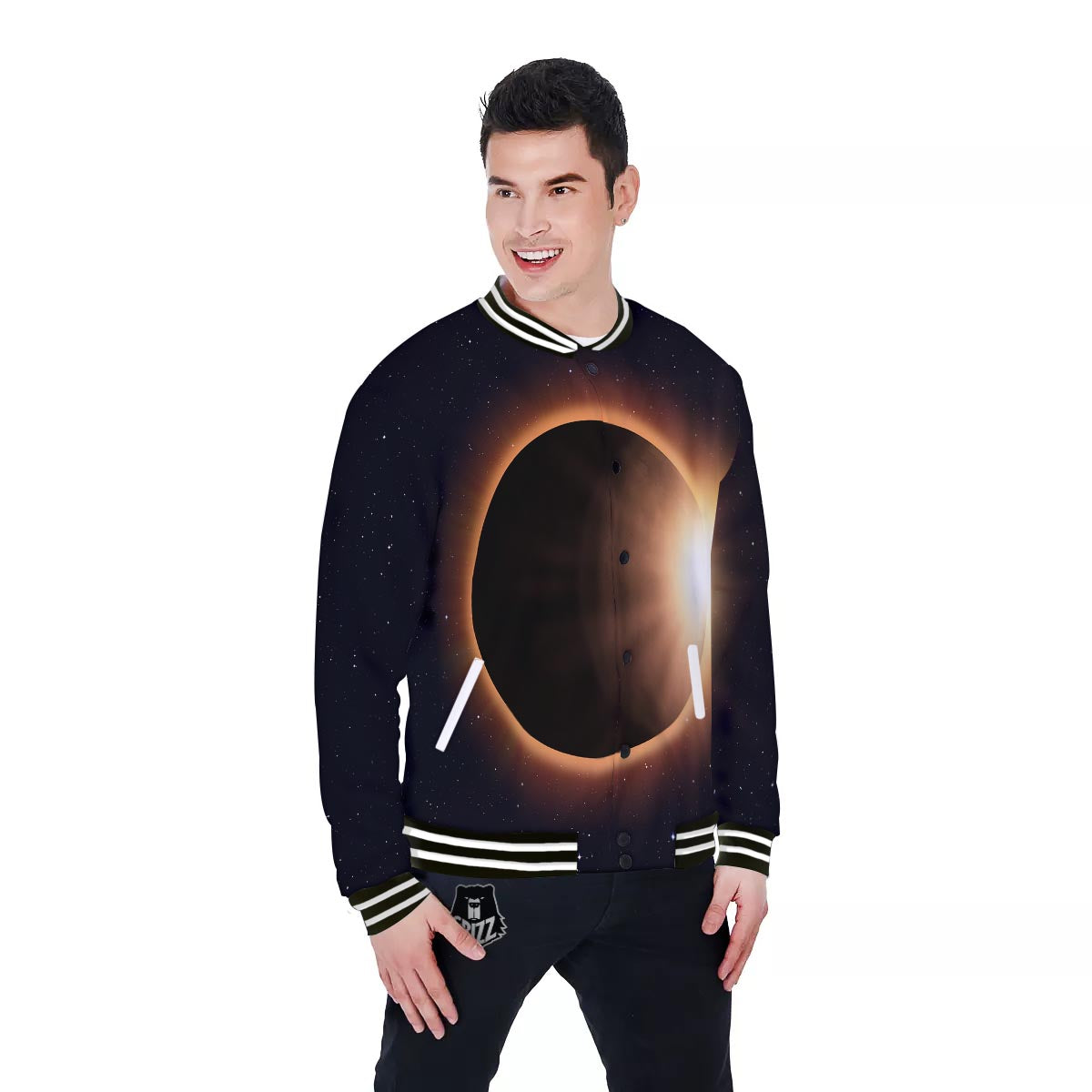 Eclipse Total Solar Print Baseball Jacket-grizzshop