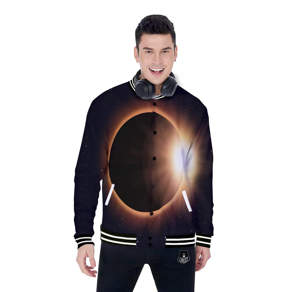 Eclipse Total Solar Print Baseball Jacket-grizzshop
