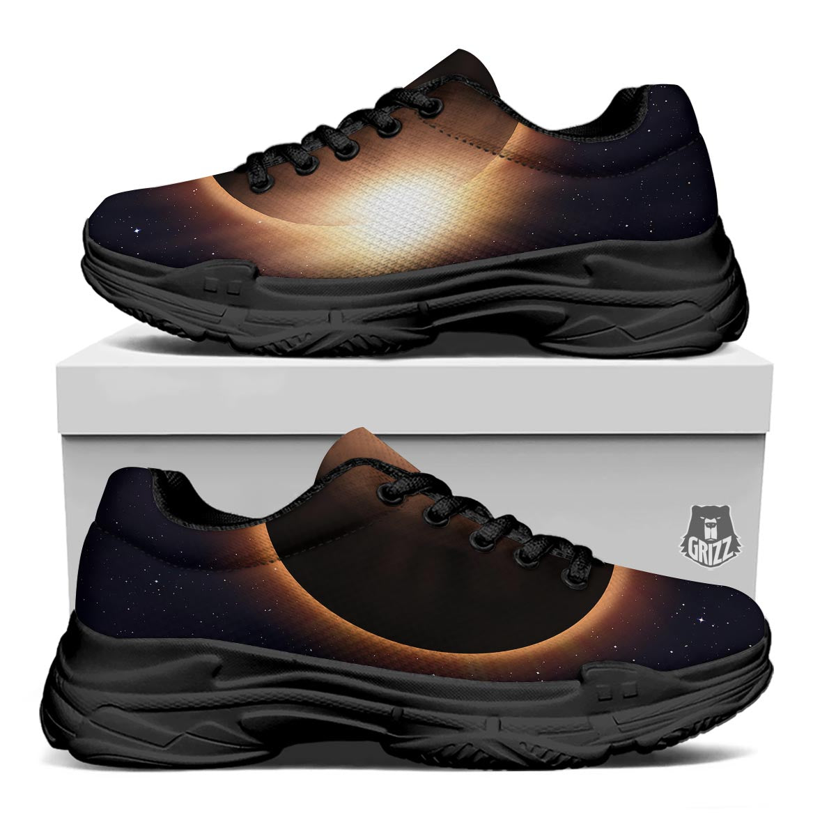 Eclipse Total Solar Print Black Chunky Shoes-grizzshop