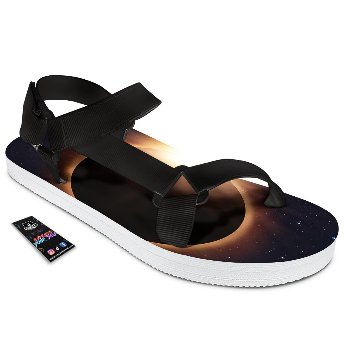 Eclipse Total Solar Print Black Open Toe Sandals-grizzshop