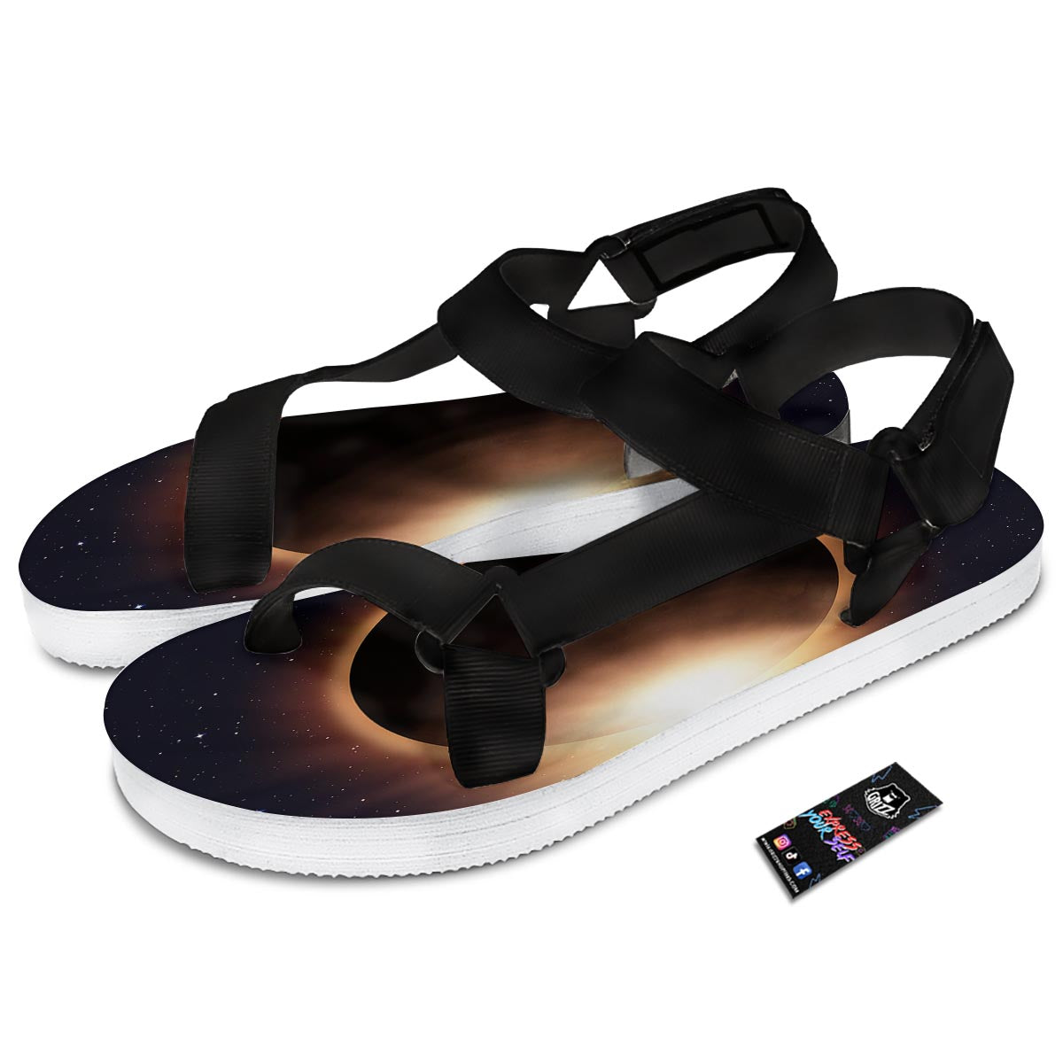 Eclipse Total Solar Print Black Open Toe Sandals-grizzshop