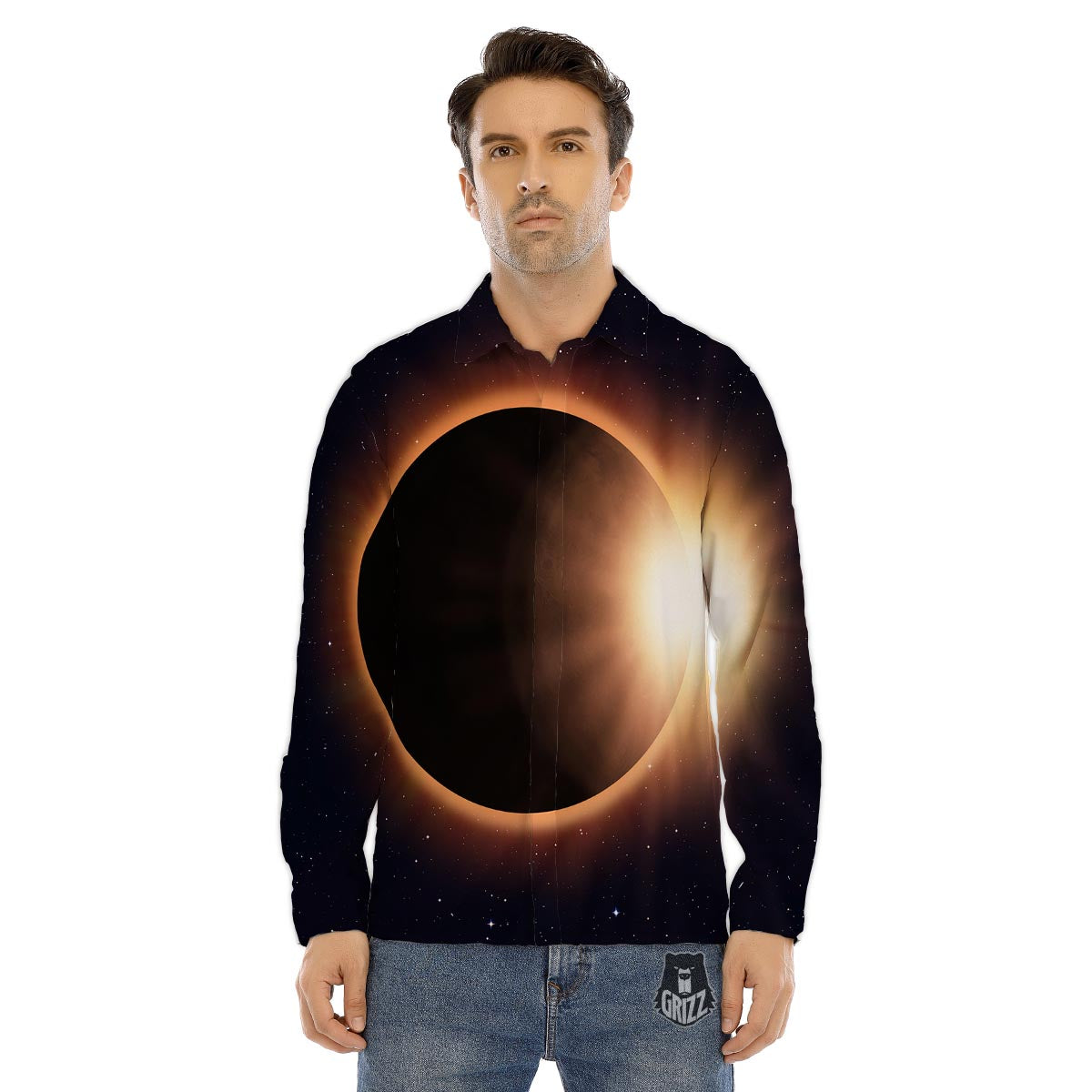 Eclipse Total Solar Print Men's Dress Shirts-grizzshop