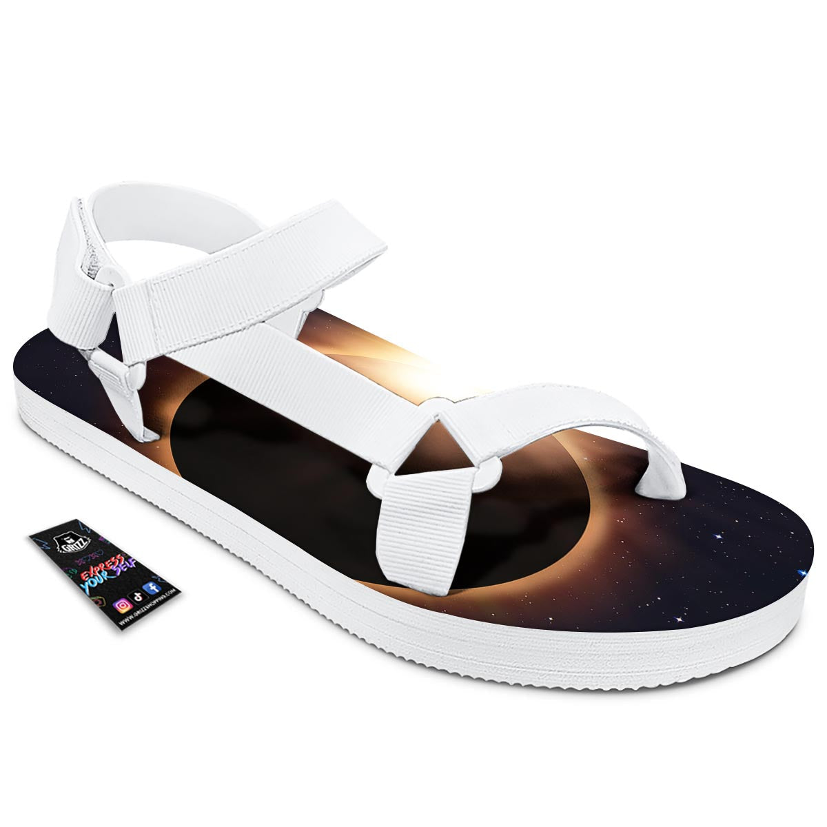 Eclipse Total Solar Print White Open Toe Sandals-grizzshop