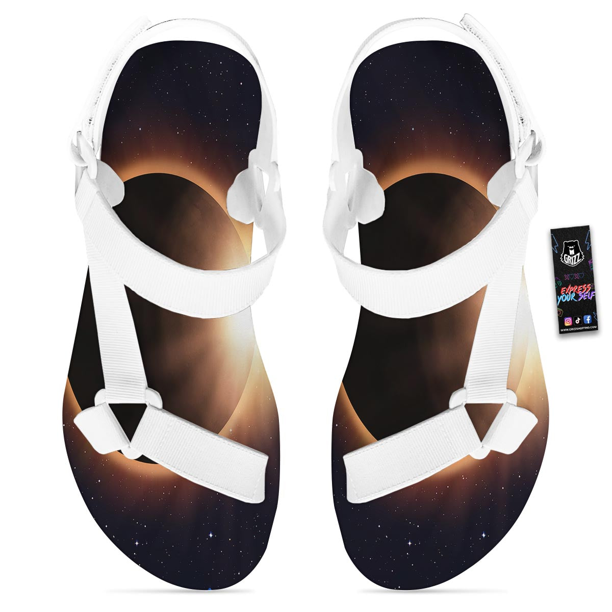 Eclipse Total Solar Print White Open Toe Sandals-grizzshop