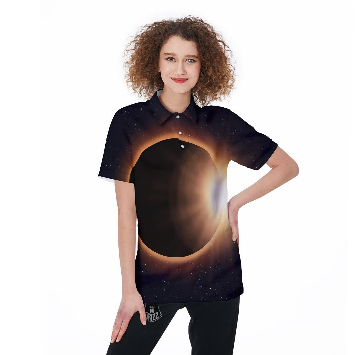 Eclipse Total Solar Print Women's Golf Shirts-grizzshop