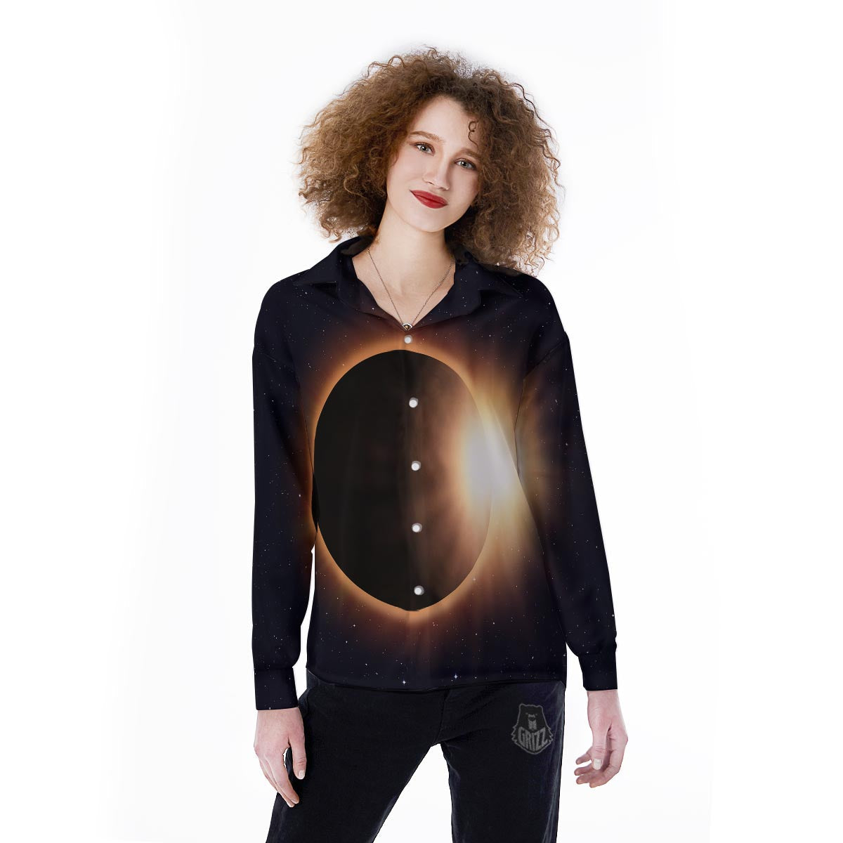 Eclipse Total Solar Print Women's Long Sleeve Shirts-grizzshop