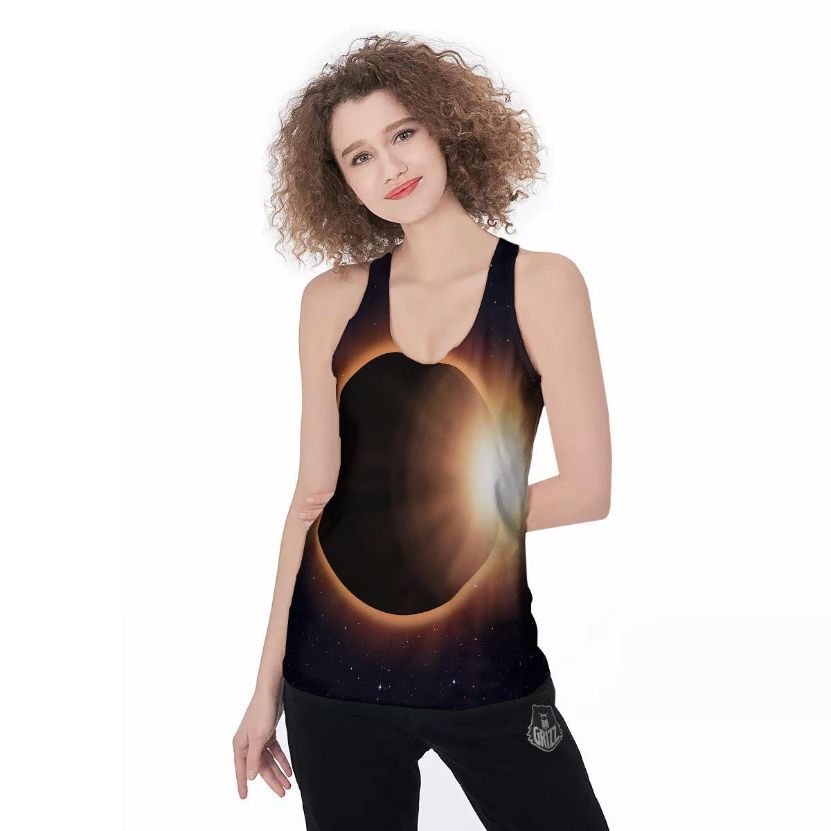 Eclipse Total Solar Print Women's Racerback Tank Top-grizzshop
