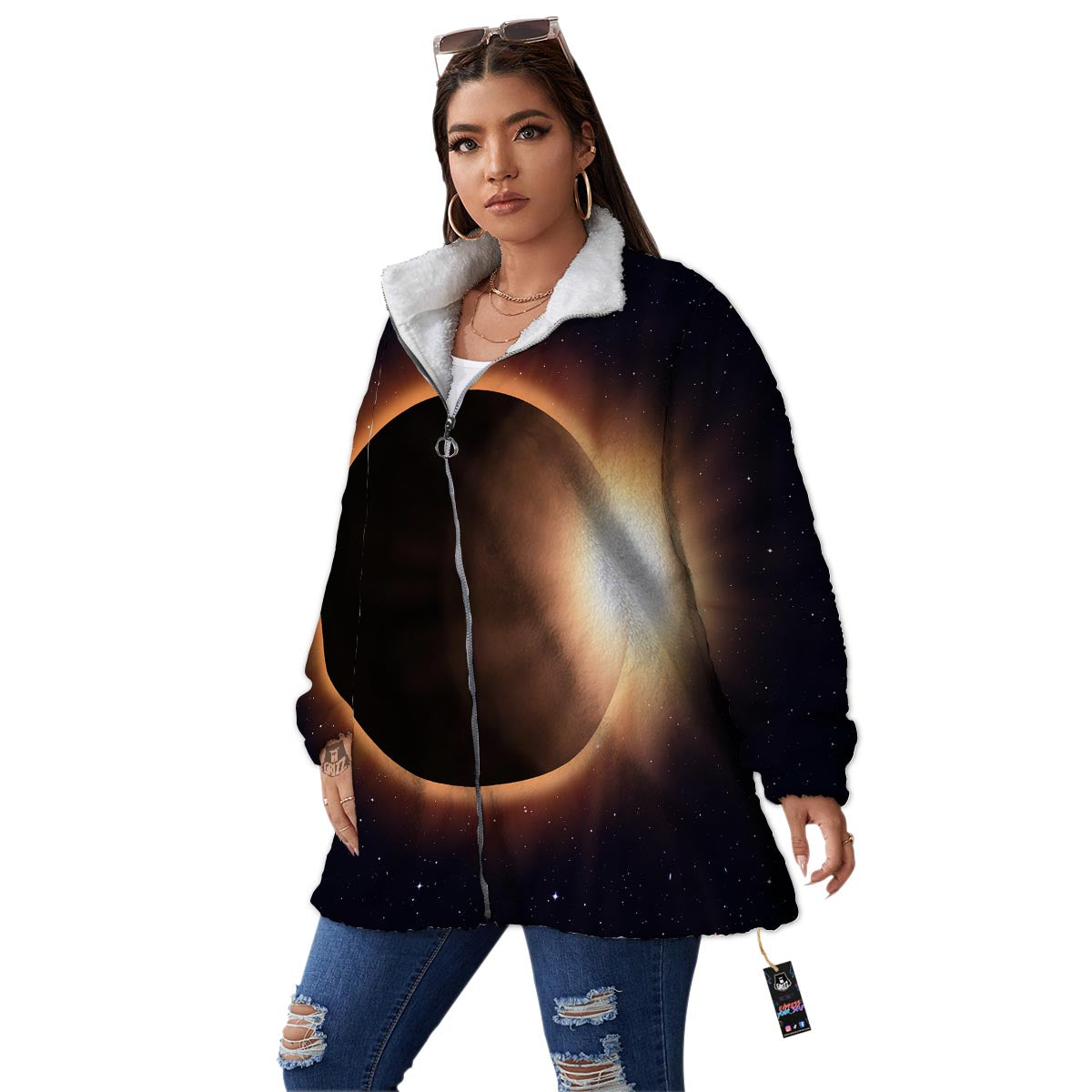 Eclipse Total Solar Print Women's Sherpa Jacket-grizzshop