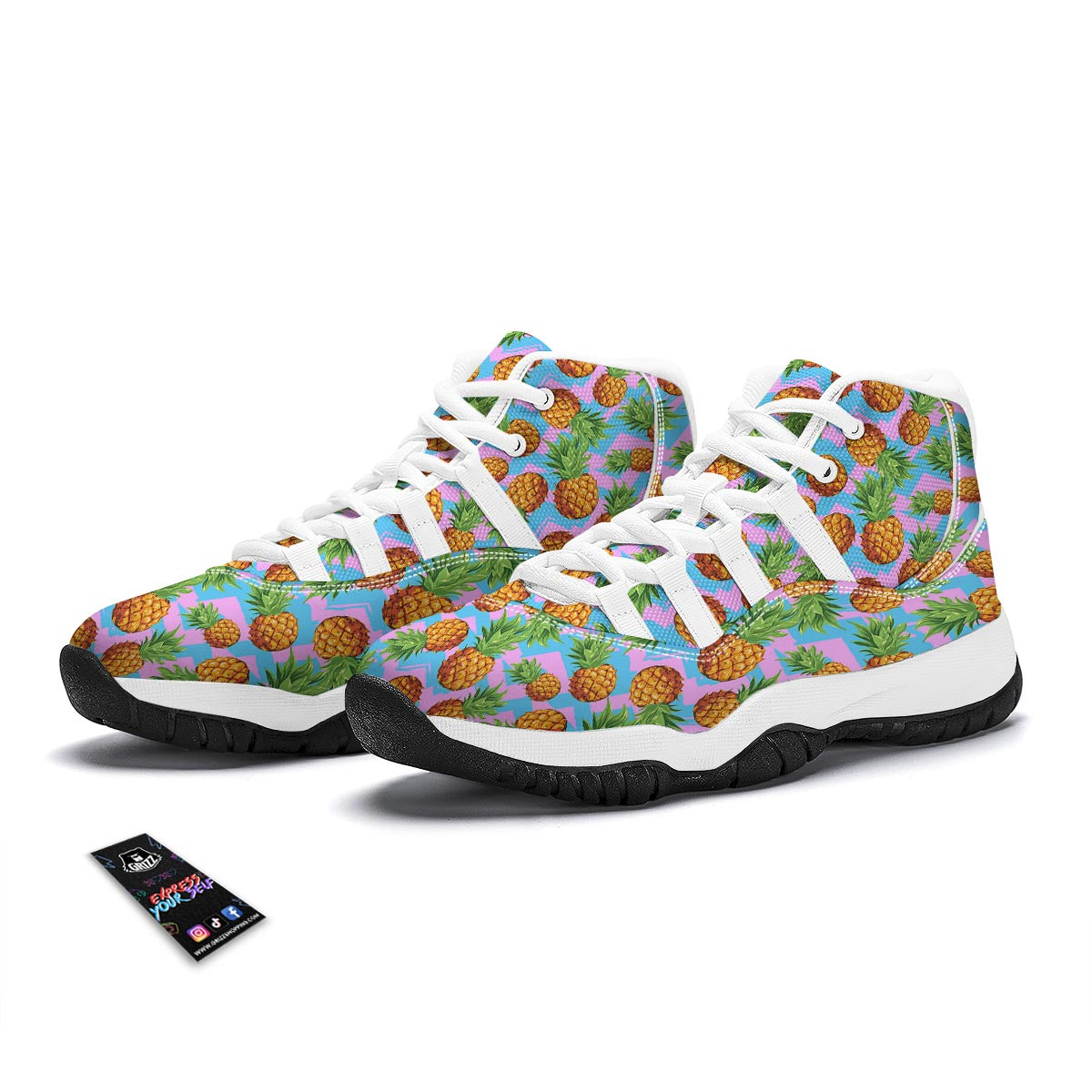 Edm Pink Pineapple Print White Bball Shoes-grizzshop
