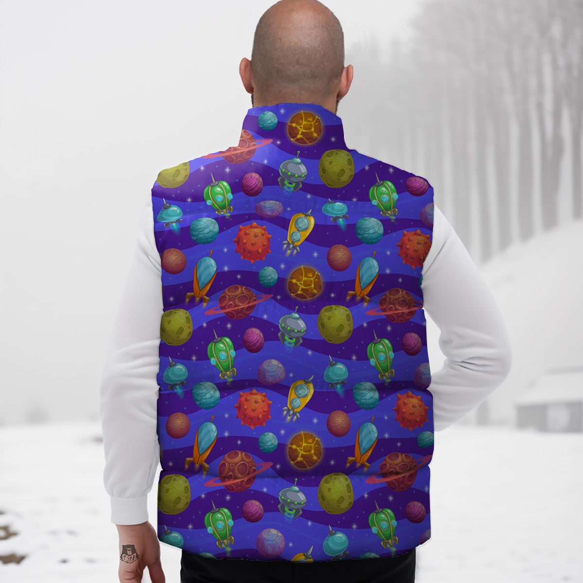 Egg Bacon Pattern Print Down Vest