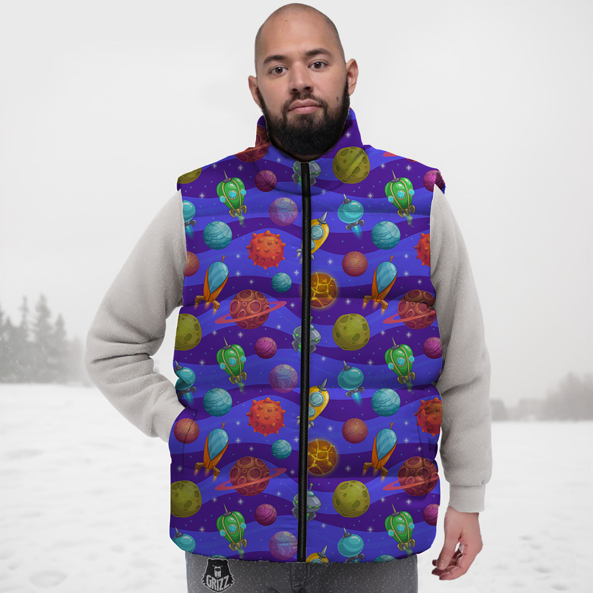 Egg Bacon Pattern Print Down Vest