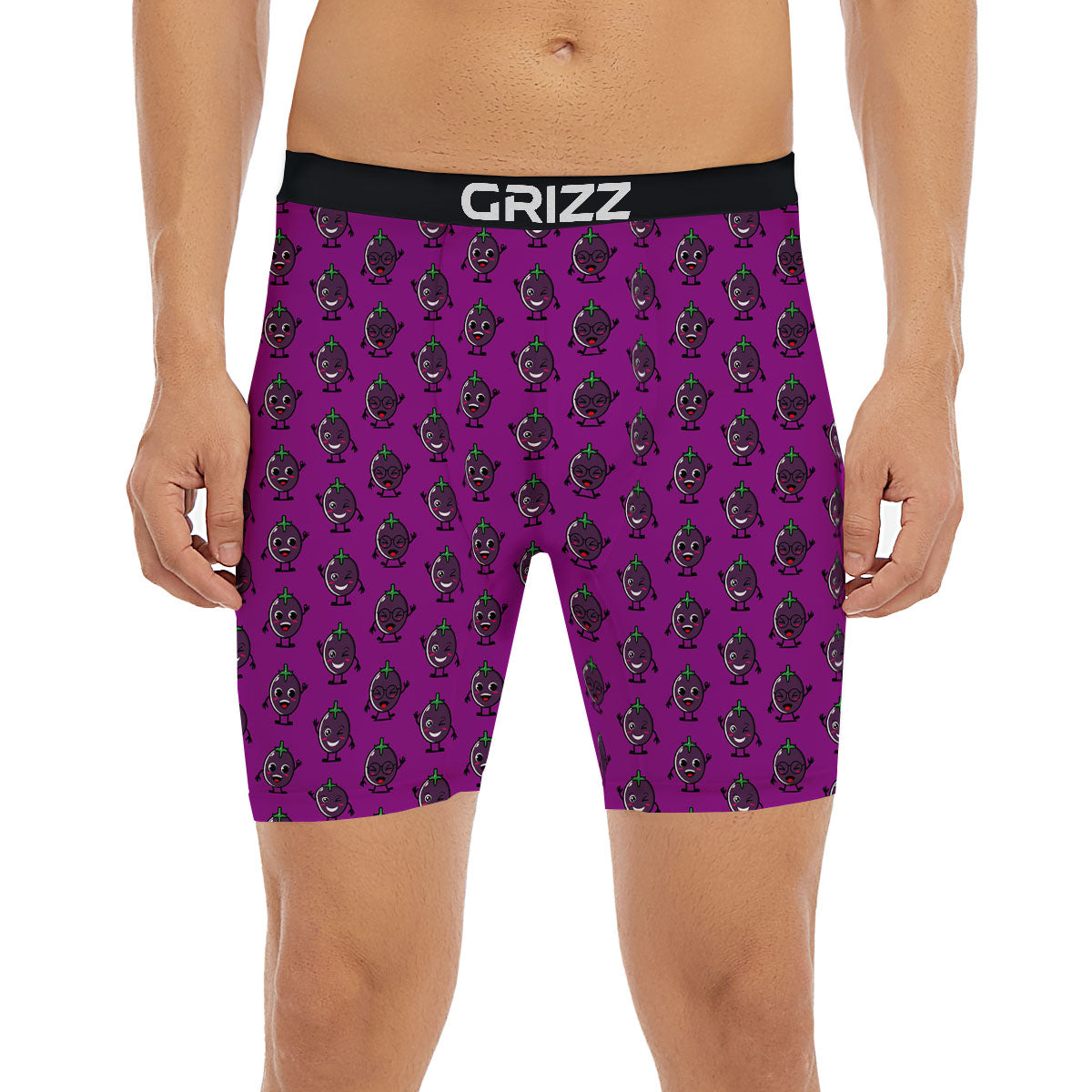 Eggplant Cartoon Print Pattern Boxer Briefs-grizzshop
