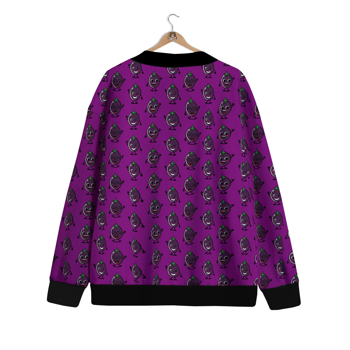 Eggplant Cartoon Print Pattern Cardigan-grizzshop