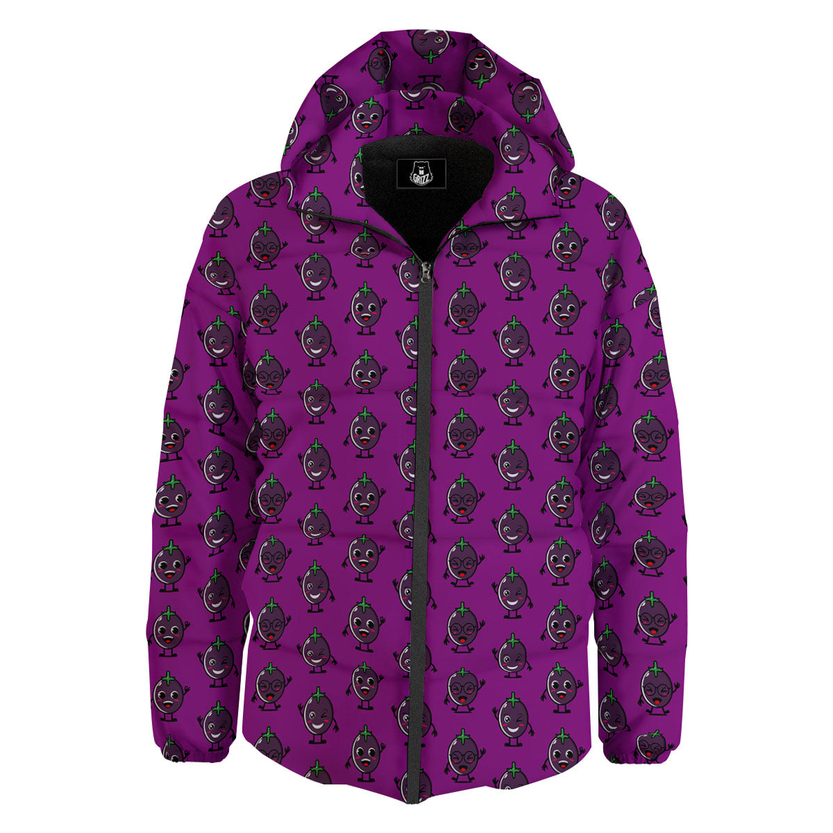 Eggplant Cartoon Print Pattern Down Jacket-grizzshop