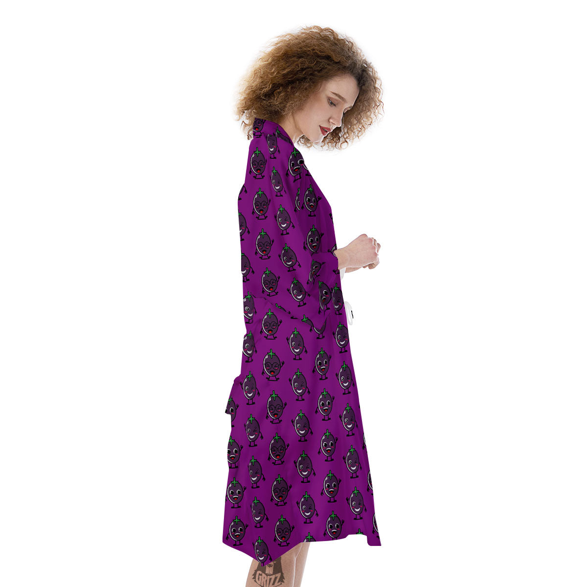 Eggplant Cartoon Print Pattern Kimono-grizzshop