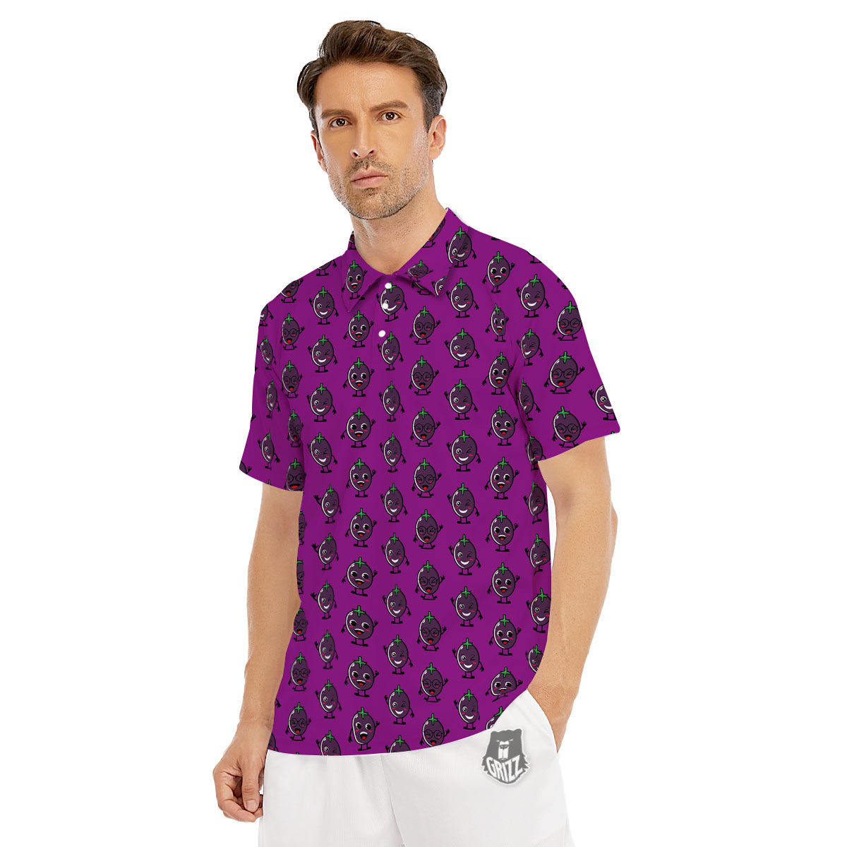 Eggplant Cartoon Print Pattern Men's Golf Shirts-grizzshop
