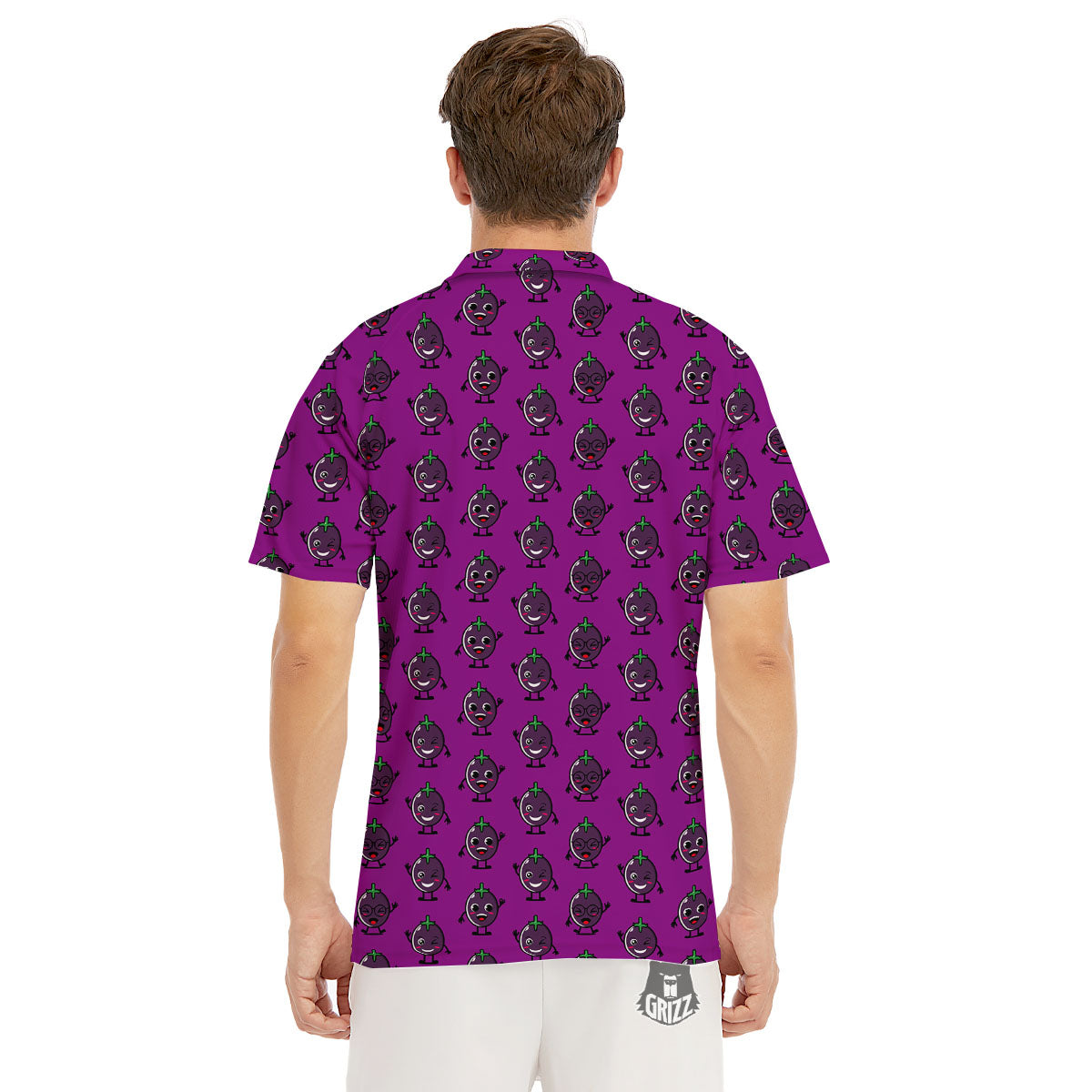 Eggplant Cartoon Print Pattern Men's Golf Shirts-grizzshop