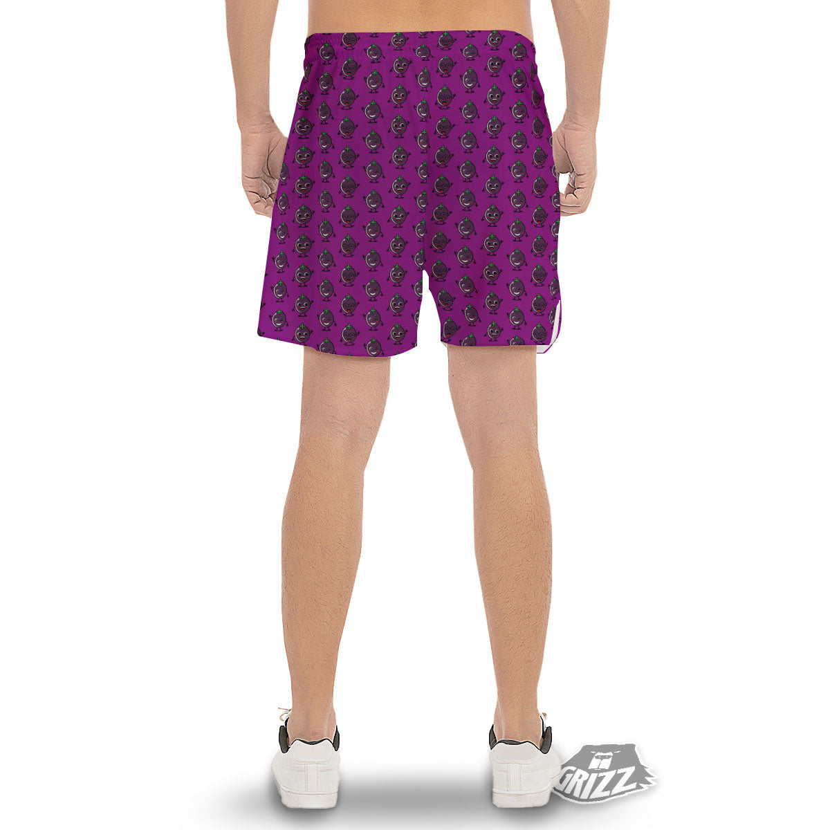 Eggplant Cartoon Print Pattern Men's Gym Shorts-grizzshop