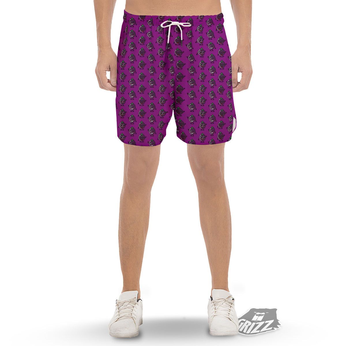 Eggplant Cartoon Print Pattern Men's Gym Shorts-grizzshop