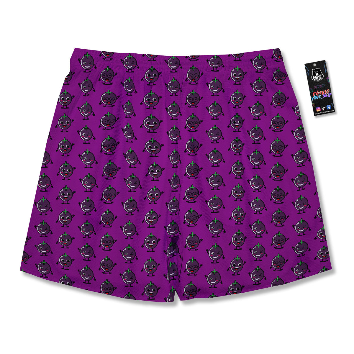 Eggplant Cartoon Print Pattern Men's Running Shorts-grizzshop