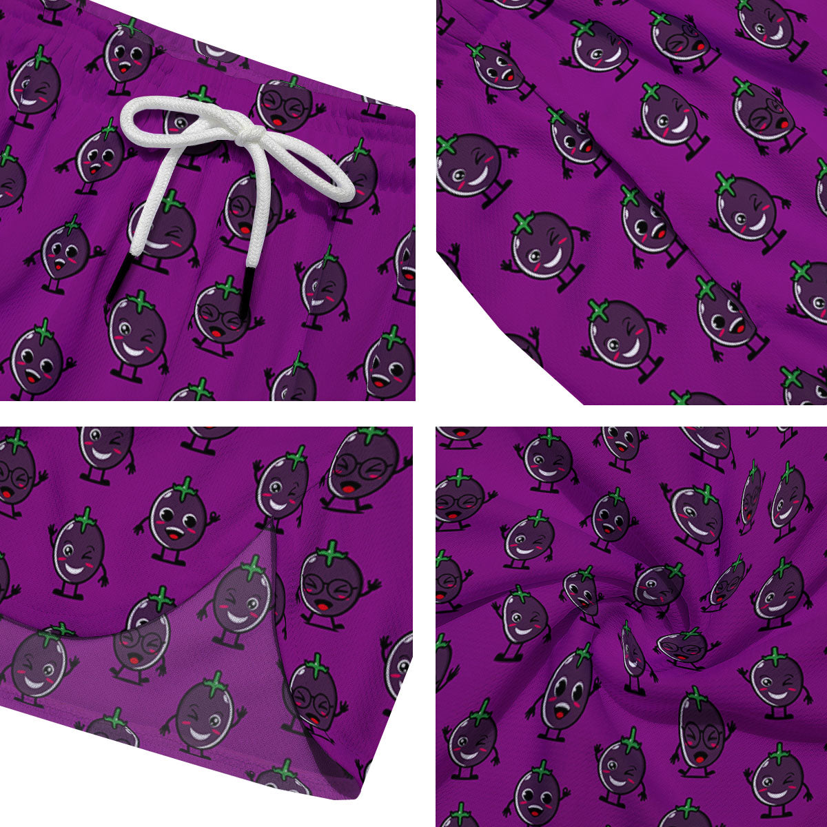 Eggplant Cartoon Print Pattern Men's Running Shorts-grizzshop
