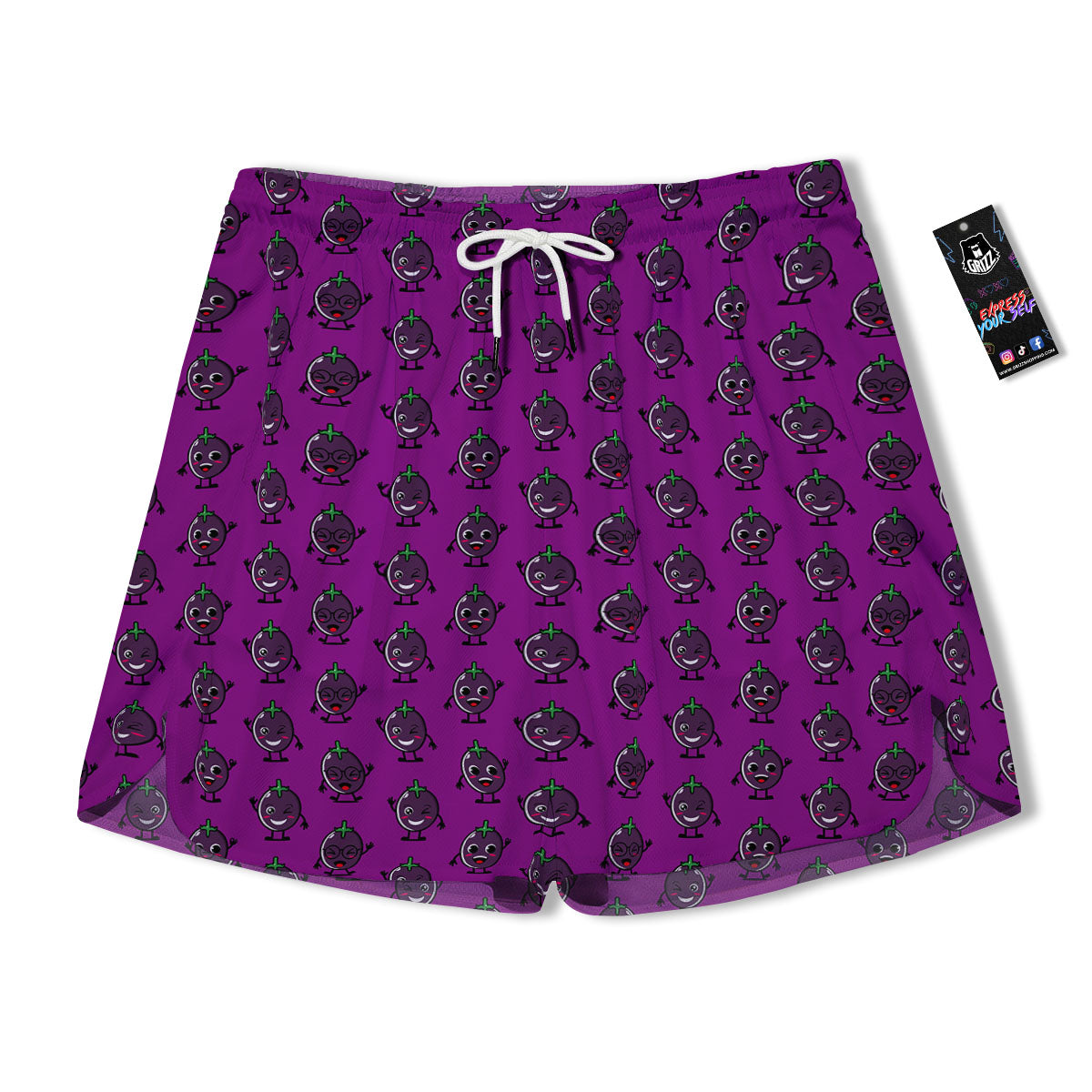 Eggplant Cartoon Print Pattern Men's Running Shorts-grizzshop