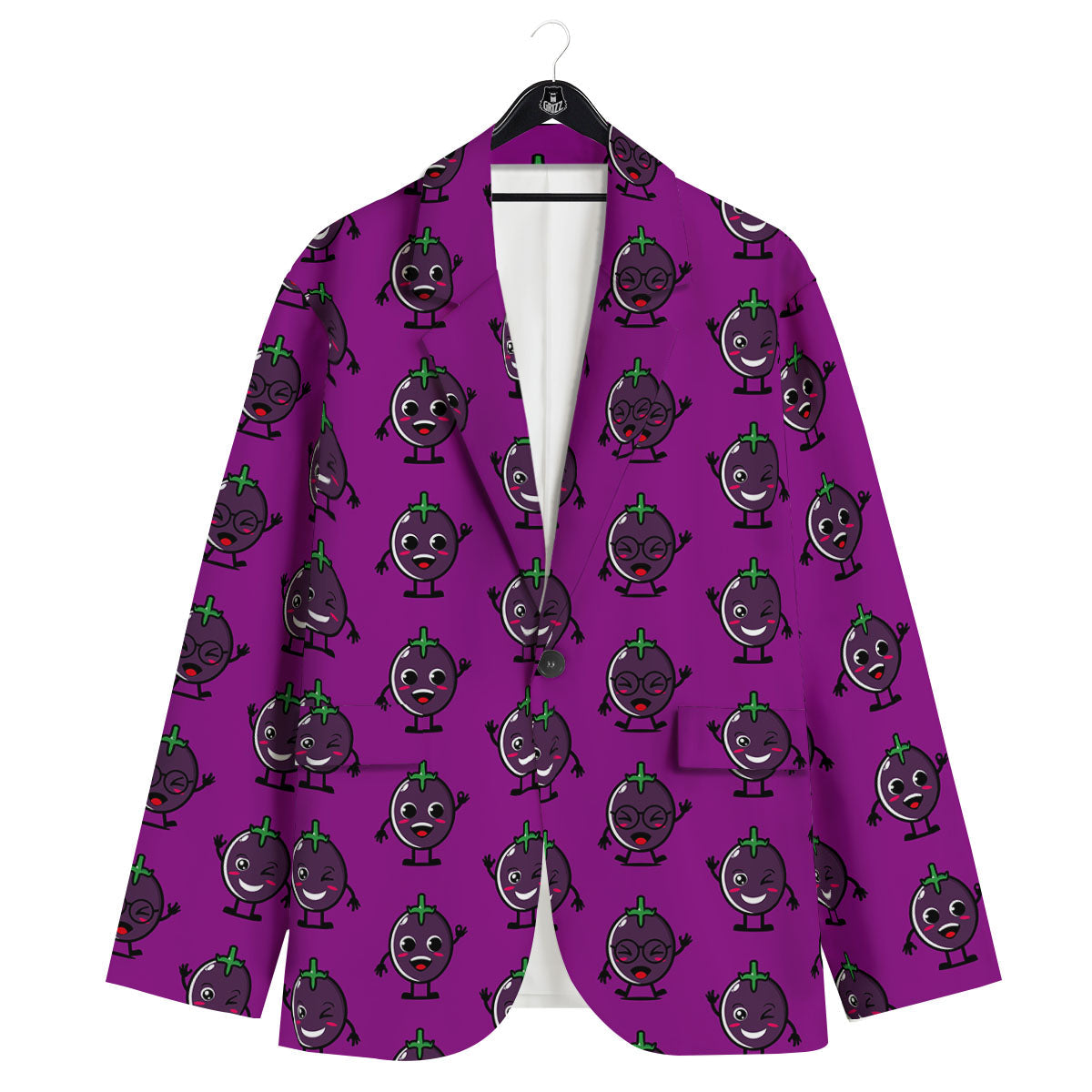 Eggplant Cartoon Print Pattern Men's Sport Coat-grizzshop