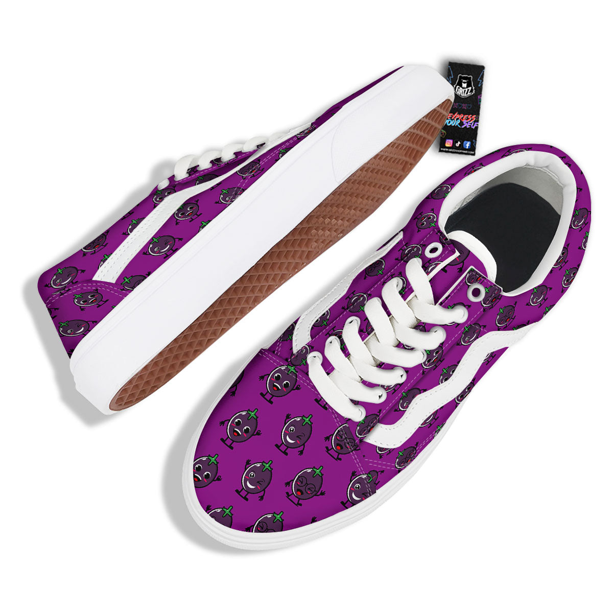 Eggplant Cartoon Print Pattern Skate Shoes-grizzshop