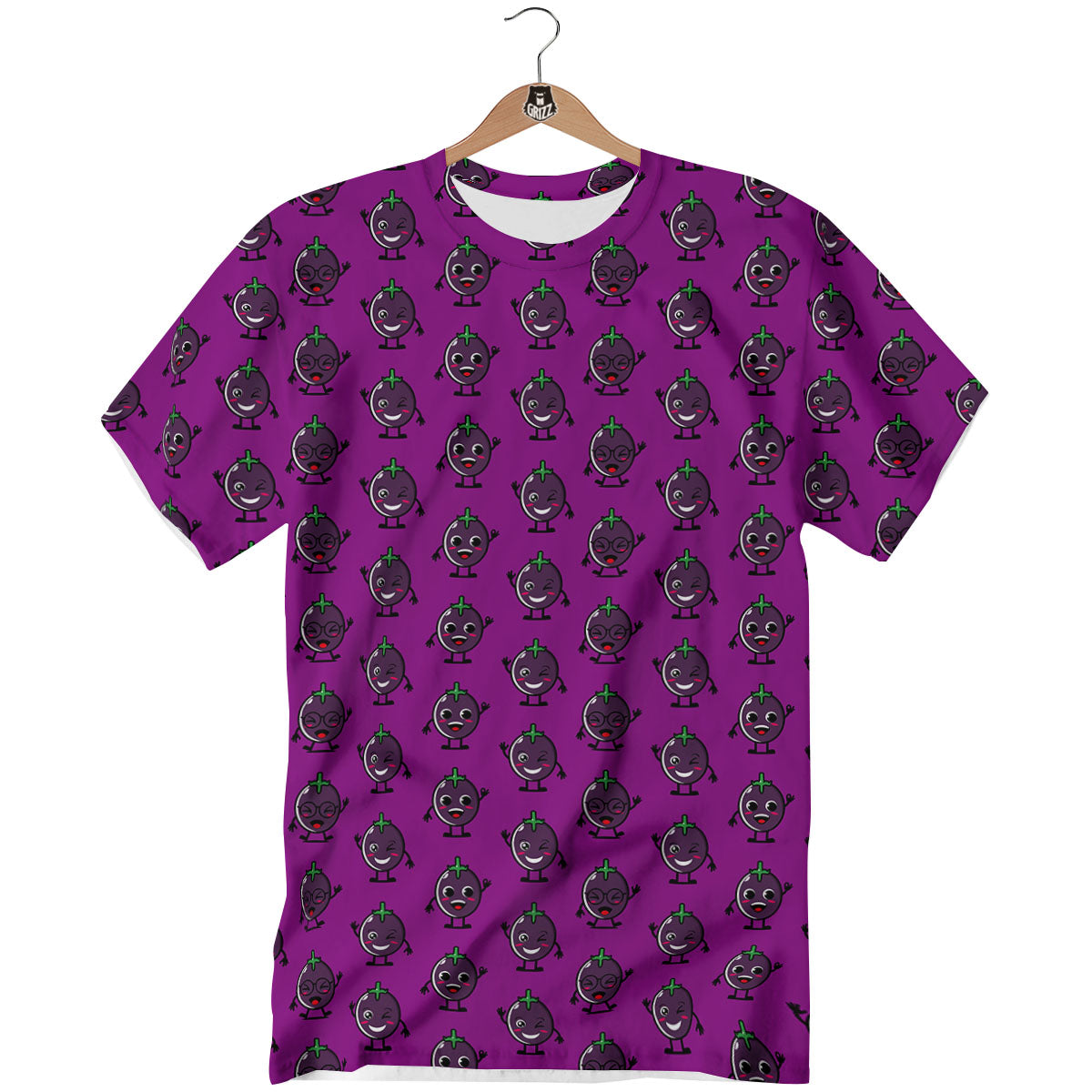 Eggplant Cartoon Print Pattern T-Shirt-grizzshop