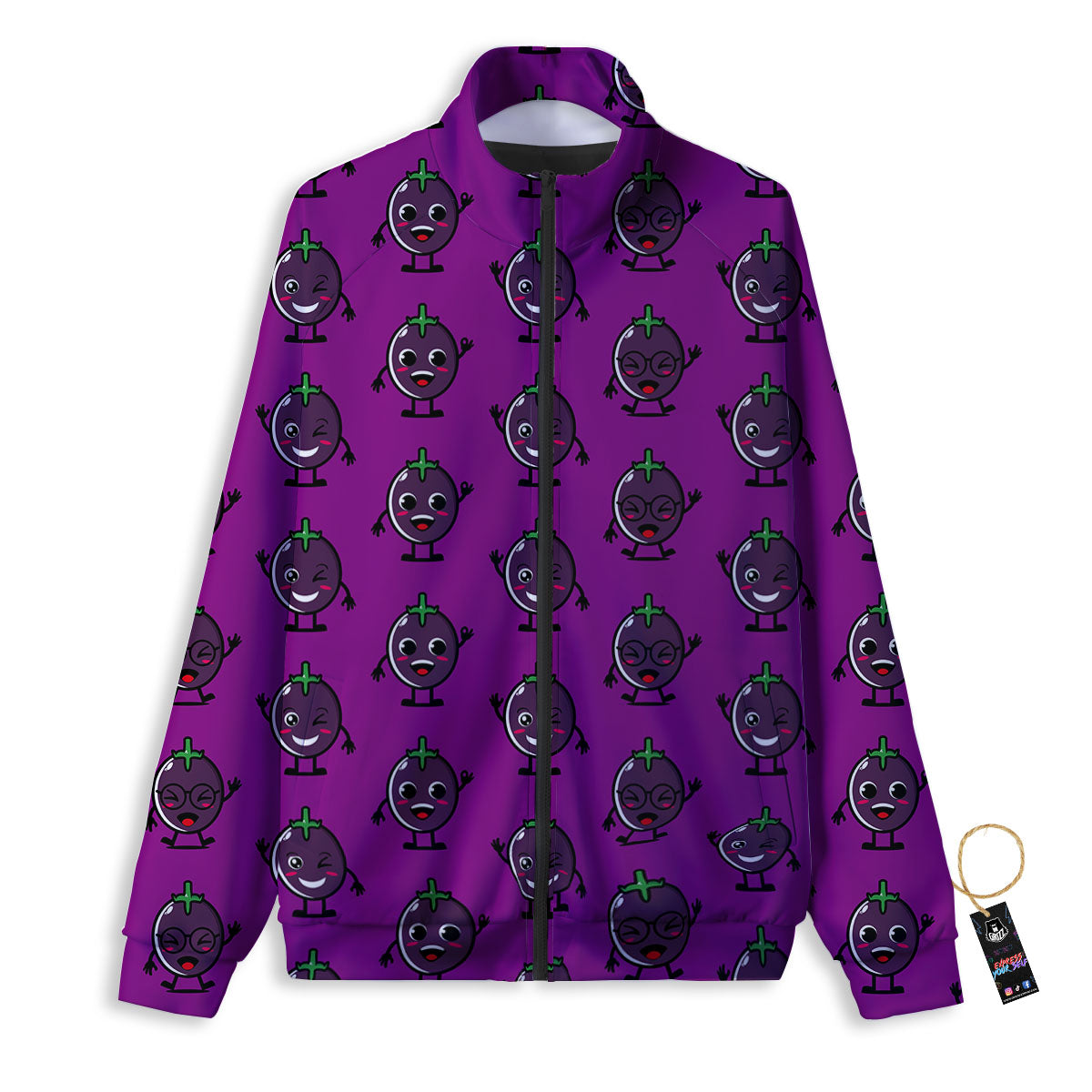 Eggplant Cartoon Print Pattern Track Jacket-grizzshop
