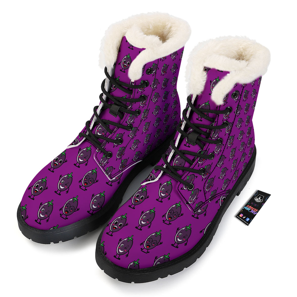 Eggplant Cartoon Print Pattern Winter Boots-grizzshop