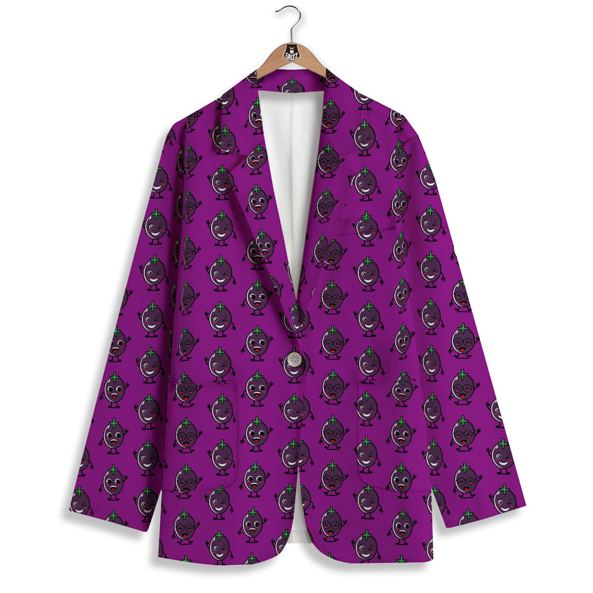 Eggplant Cartoon Print Pattern Women's Blazer-grizzshop