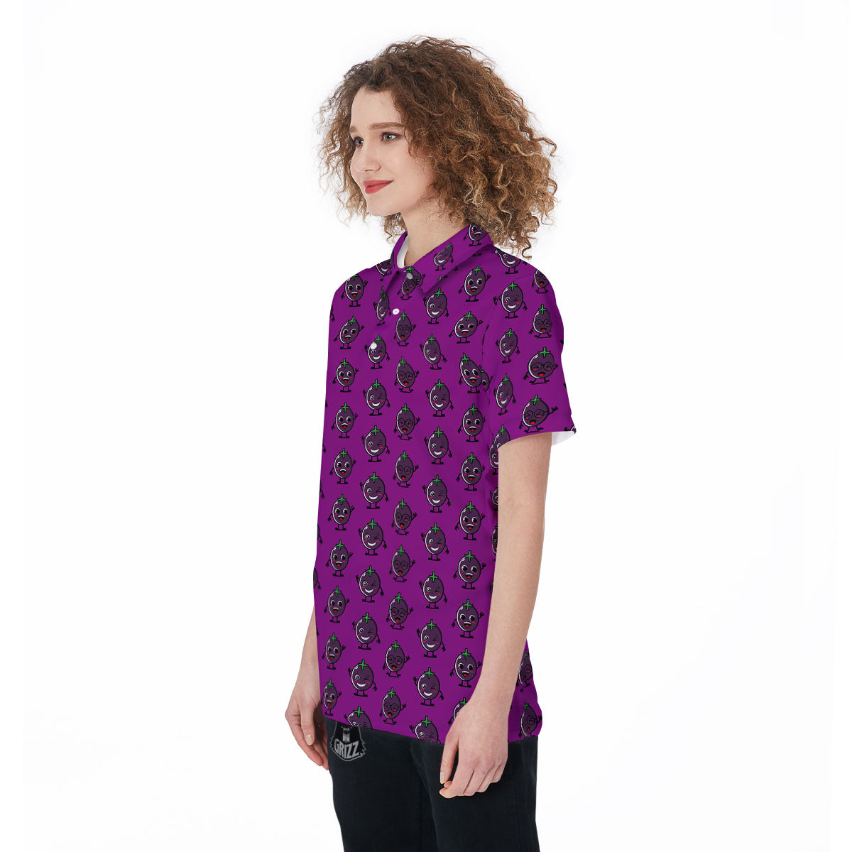 Eggplant Cartoon Print Pattern Women's Golf Shirts-grizzshop