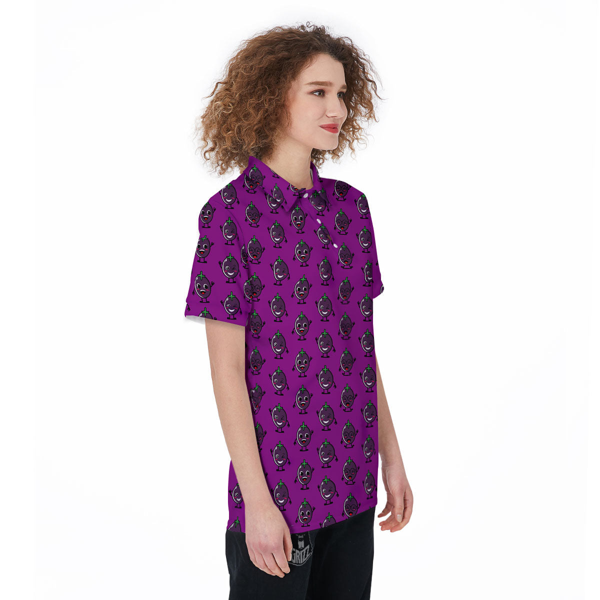 Eggplant Cartoon Print Pattern Women's Golf Shirts-grizzshop