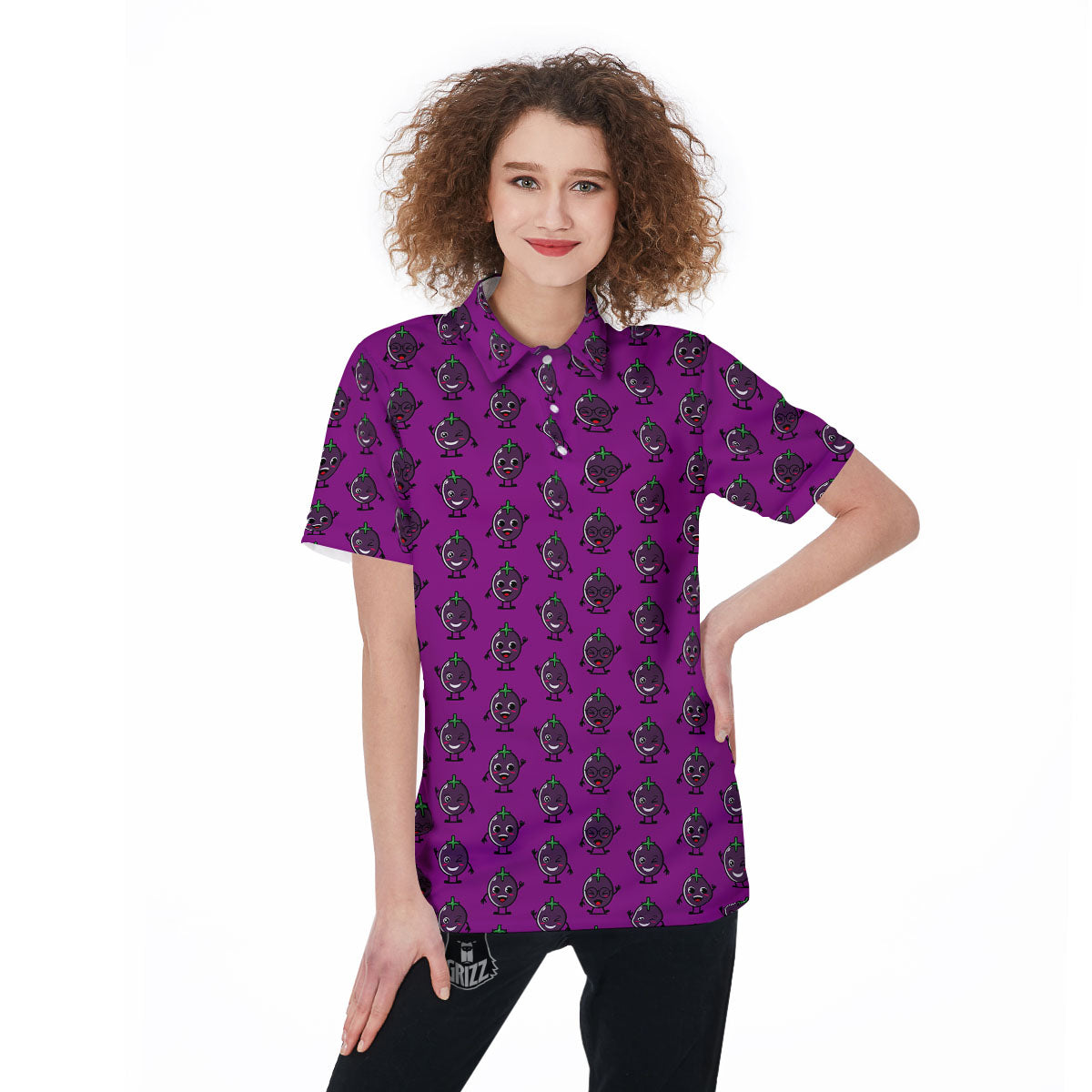 Eggplant Cartoon Print Pattern Women's Golf Shirts-grizzshop