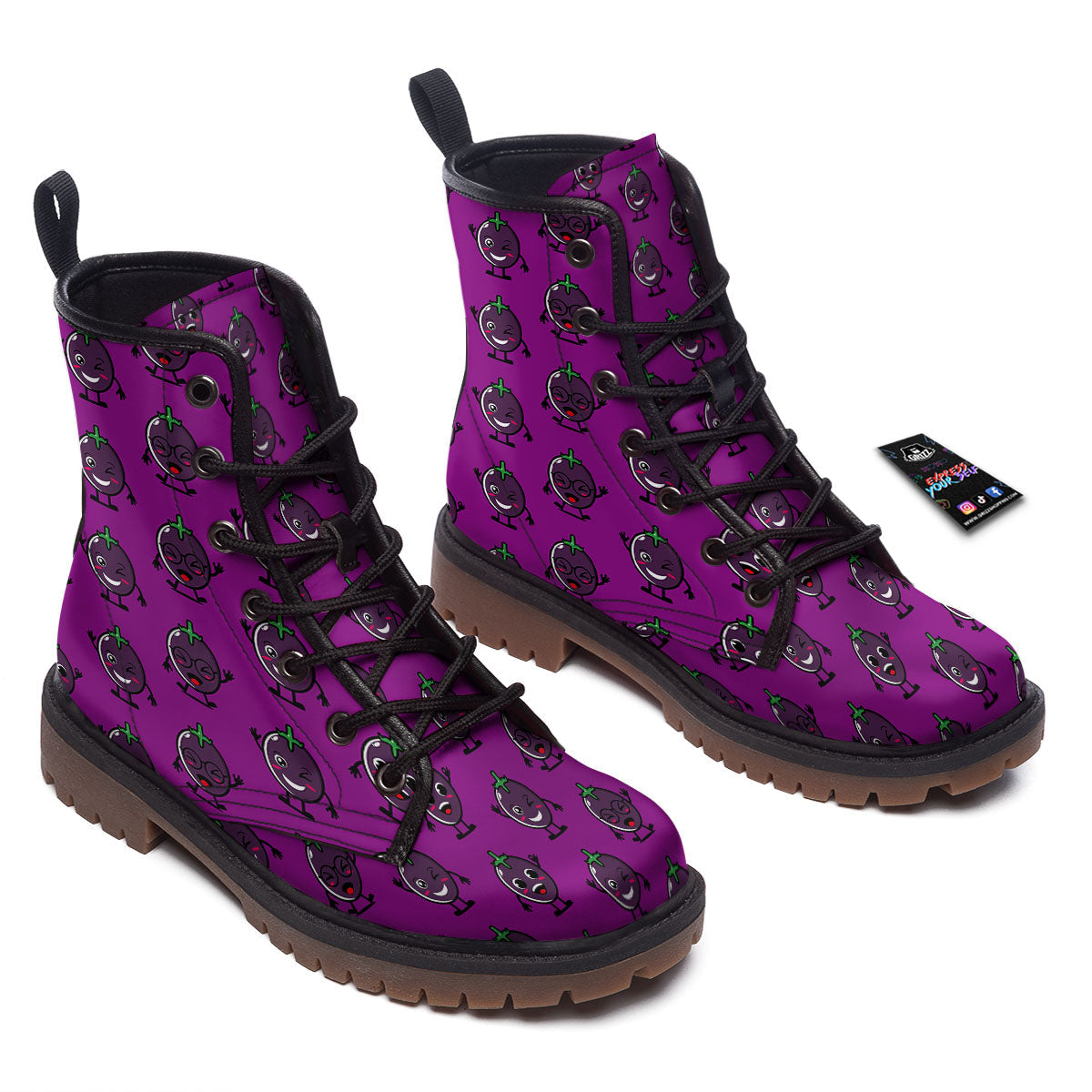 Eggplant Cartoon Print Pattern Work Boots-grizzshop