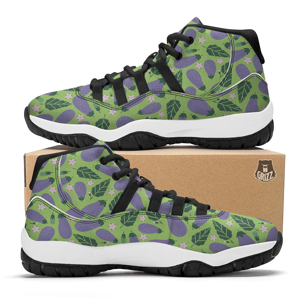 Eggplant Cute Pattern Print Black Bball Shoes-grizzshop