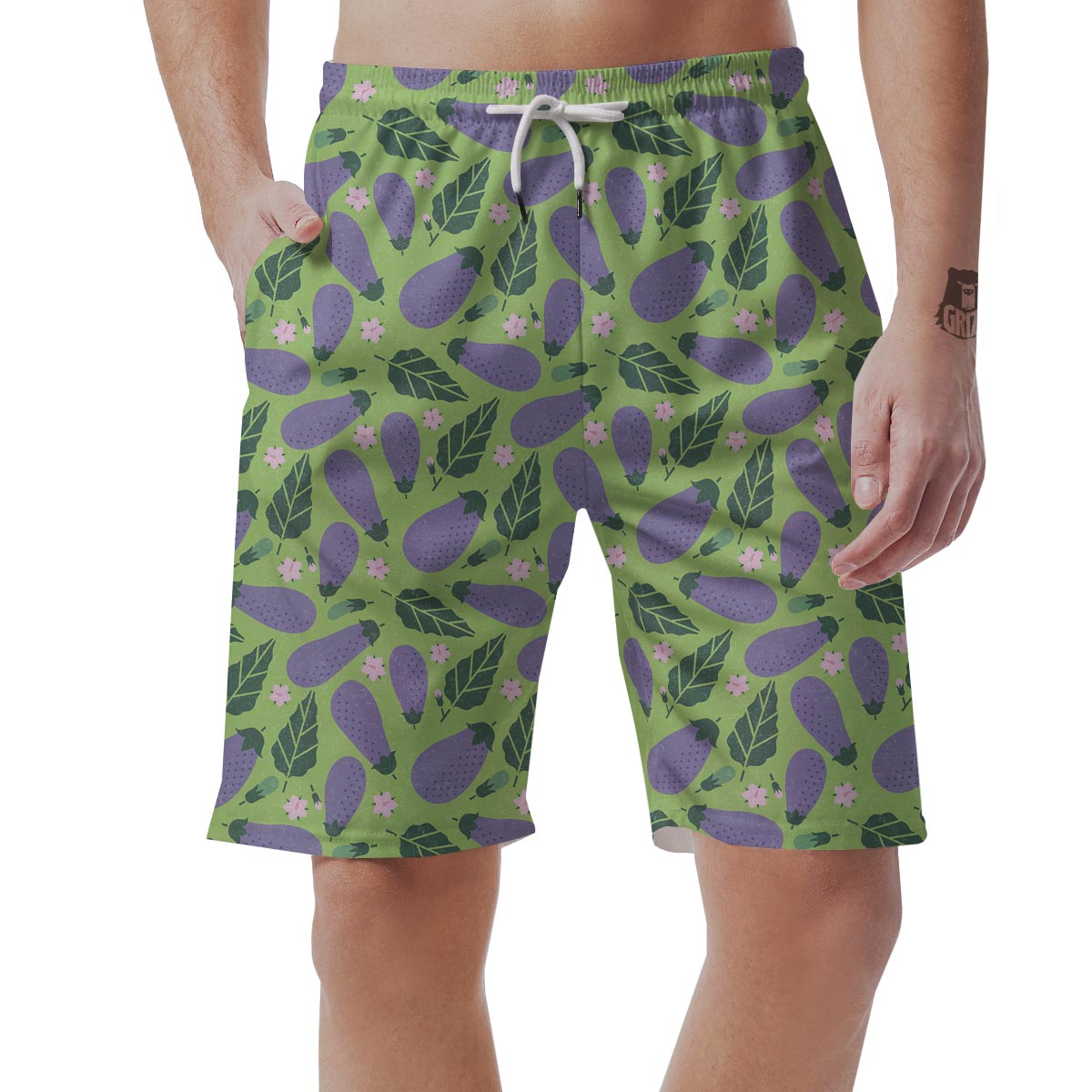 Eggplant Cute Pattern Print Men's Shorts-grizzshop